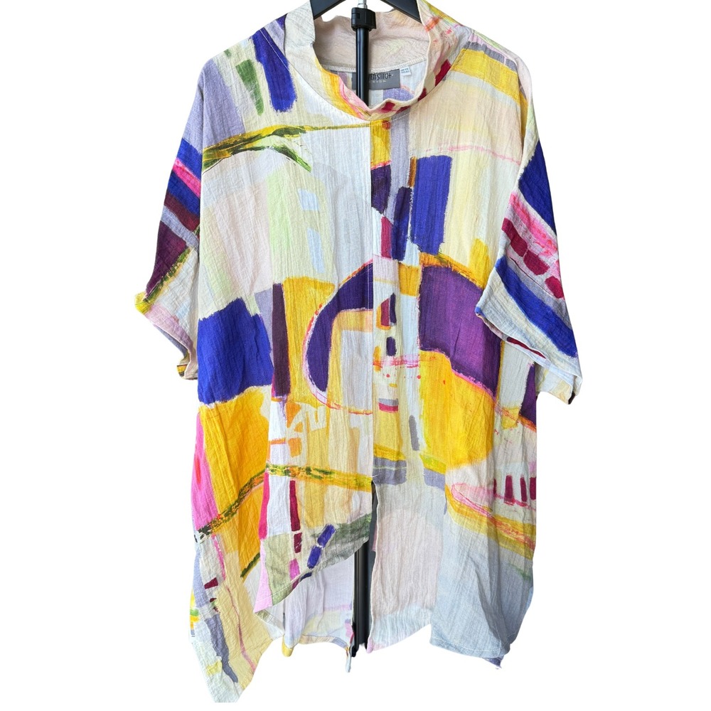 Eileen Stitch Women's Lagenlook Art To Wear Abstract Tunic Asymmetric Multicolor